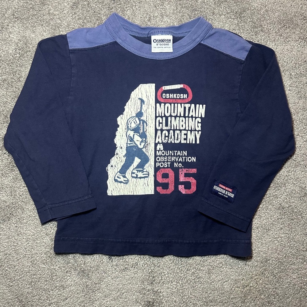OshKosh Shirt Kids Size 4 Blue Mountain Climbing Academy Long Sleeve Graphic Tee